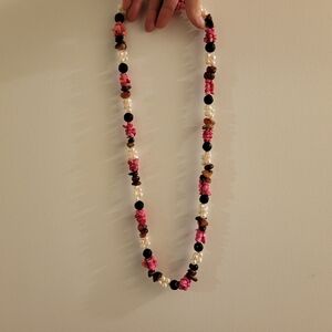 Elegant Pink and Black Beaded Necklace